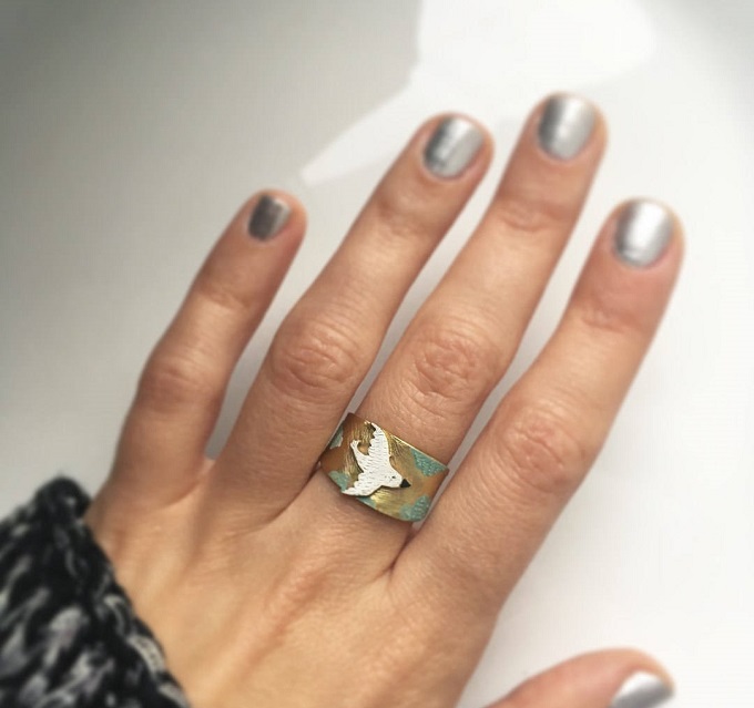 Birdie Brass Ring - Breadcrumbs Crafts