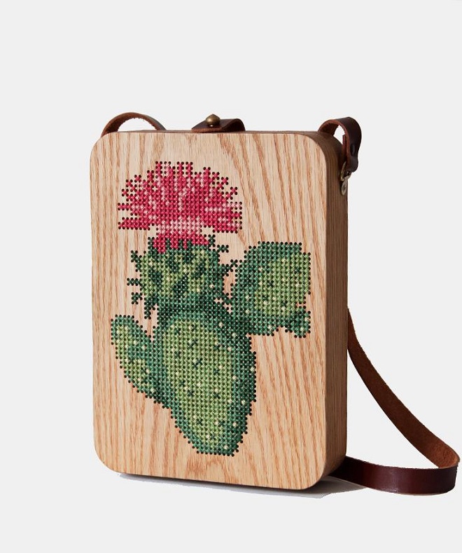 Cactus Stitched Wood Bag - Grav x Grav