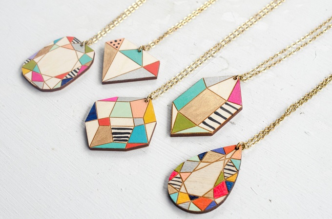 Handpainted Wooden Gem Pendants - Jill Makes