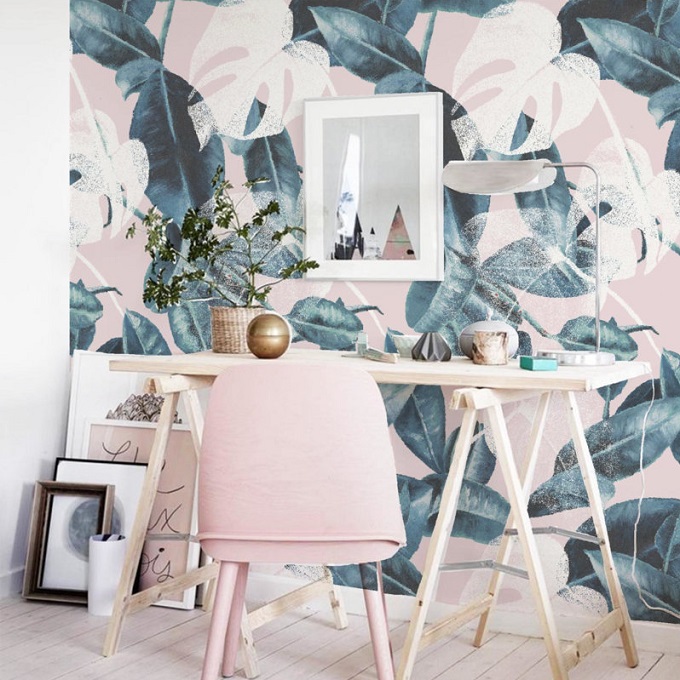 Pink Leaves Wallpaper - Annet Weelink Design