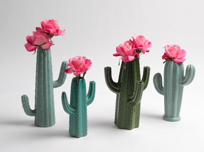 Cactus Vases / White Faux Taxidermy